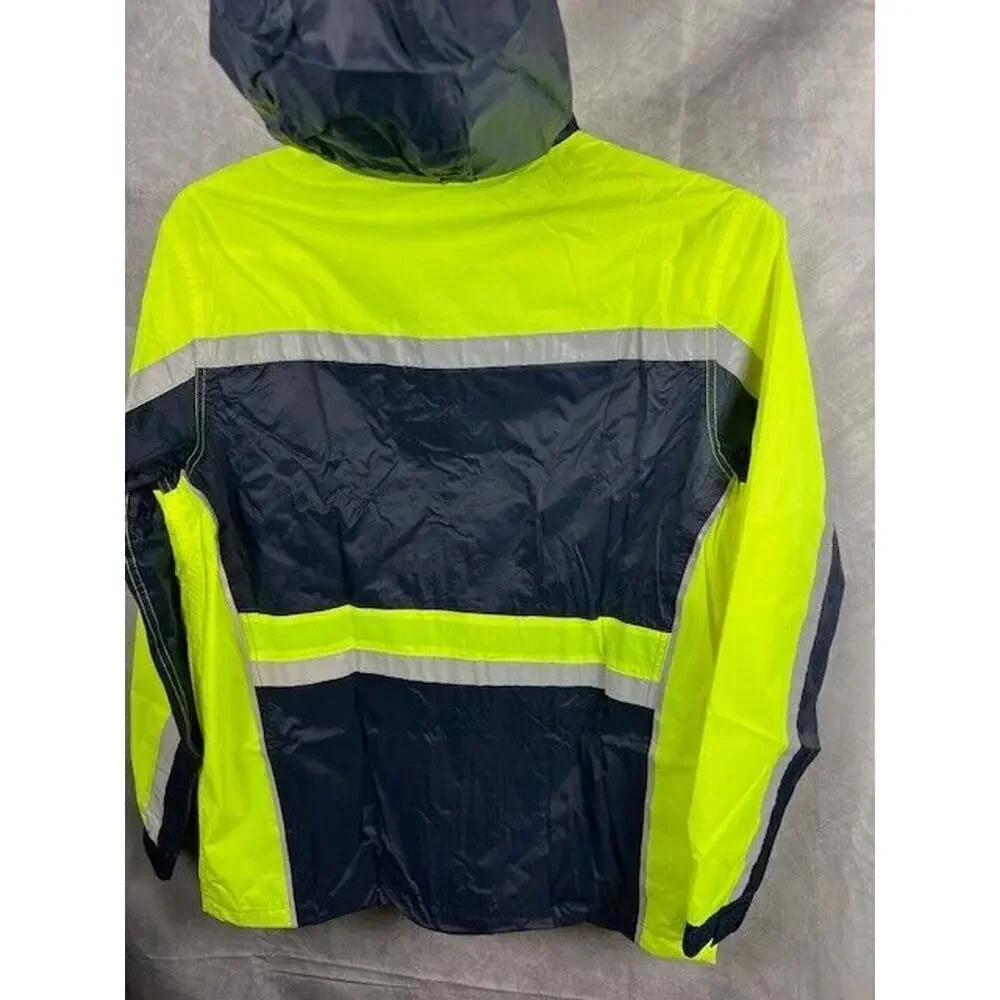 2 PC Yellow Safety RainSuit, Rain Jacket With Hoodie and Pants, Top-S Pants-XS